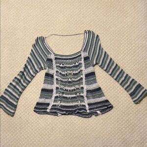 Free People Striped Knit Sweater with Flared Sleeves L